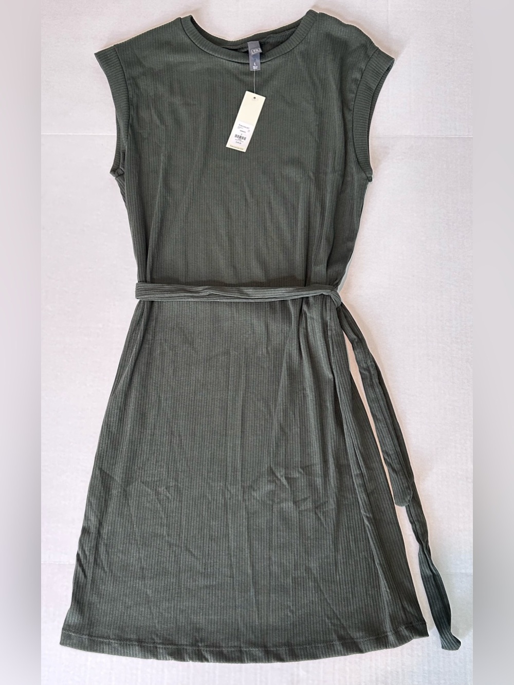 NWT, Francesca's Collections Olive Green Midi Ribbed Belt Dress, Women’s Sz L